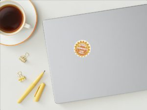2 inch SBCLT logo sticker shown on a laptop